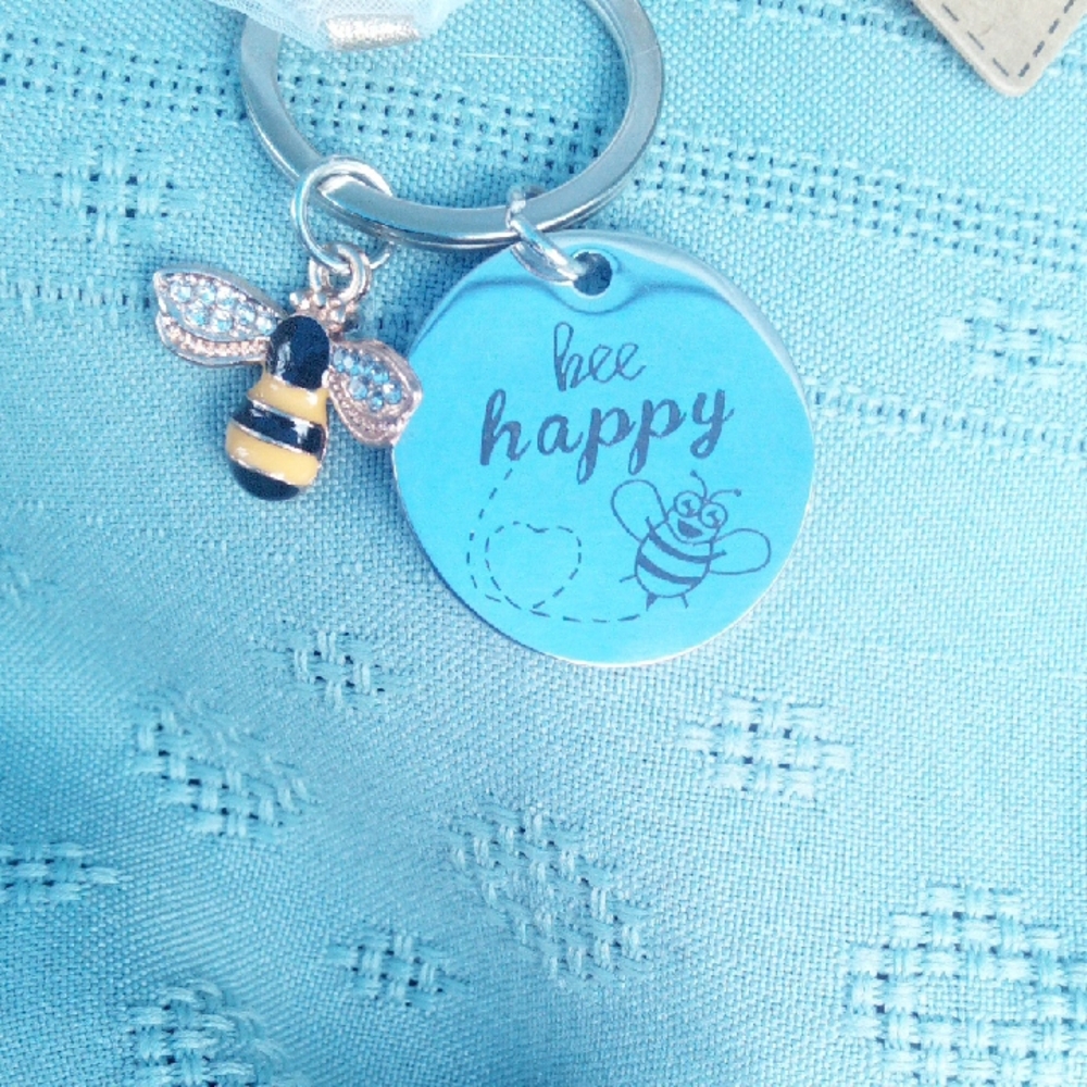 Yellow Bee Bracelet Faux Pearl Bracelet and Keychain Set - Picture 2 of 7